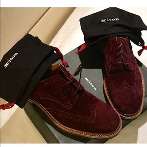 Kiton Maroon BORDO Suede Brogue Derby Shoes